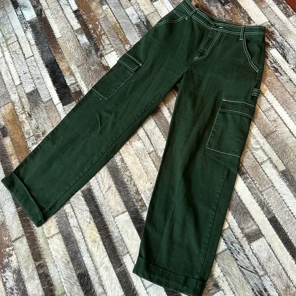 Sandy Liang Forest Green Carpenter Staight Leg Barrel Jeans Size 2 - Picture 1 of 9